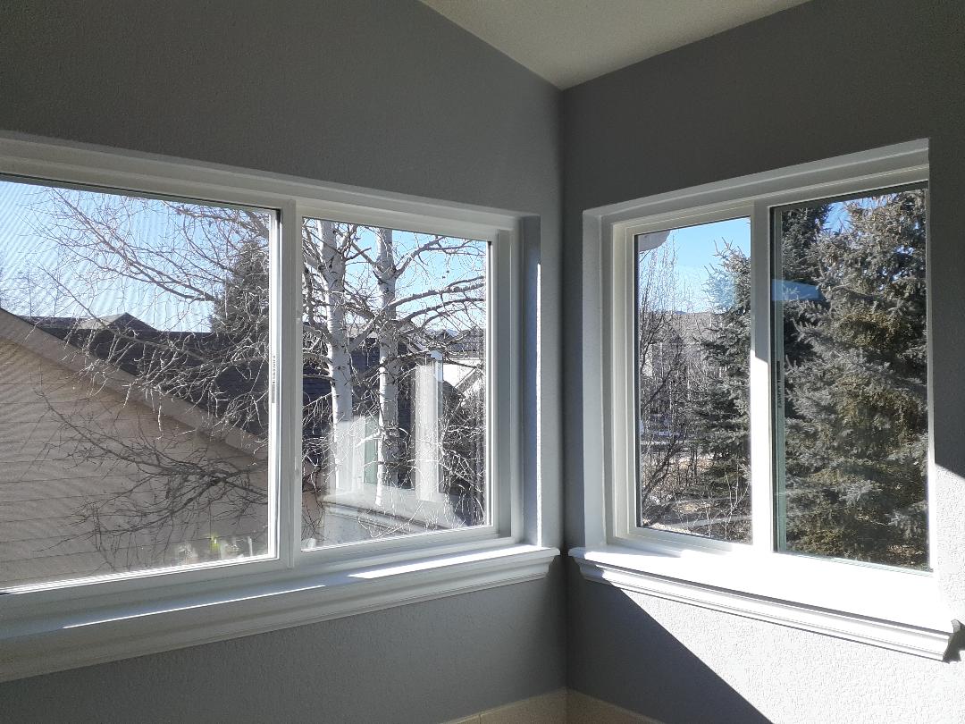 Littleton, CO. Simonton Madeira vinyl slider windows installed after ceramic OBS blocks removed
