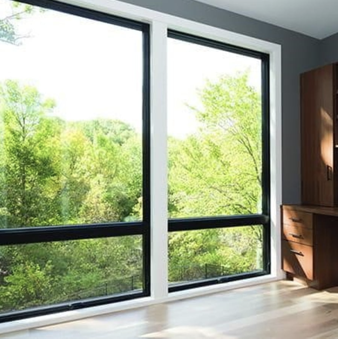 Morrison, CO. Marvin Essential series Fiberglass product Reverse cottage style windows upper picture window stationary with lower awning cranks out for ventilation