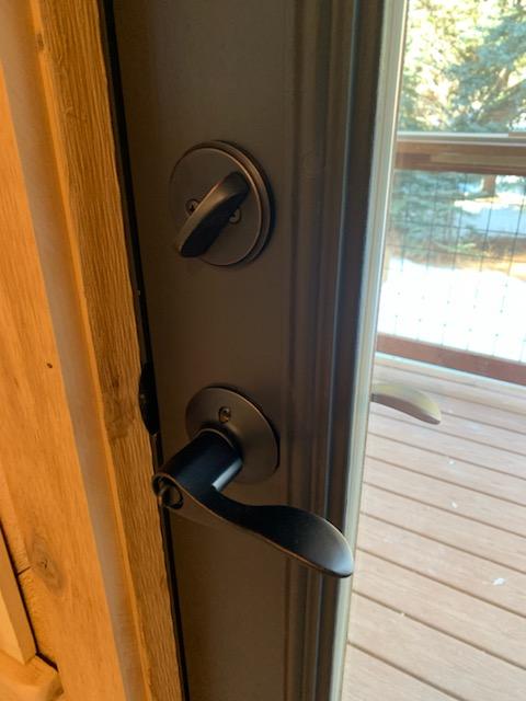 Therma-Tru doors are available in double bore handle plus deadbolt style as shown