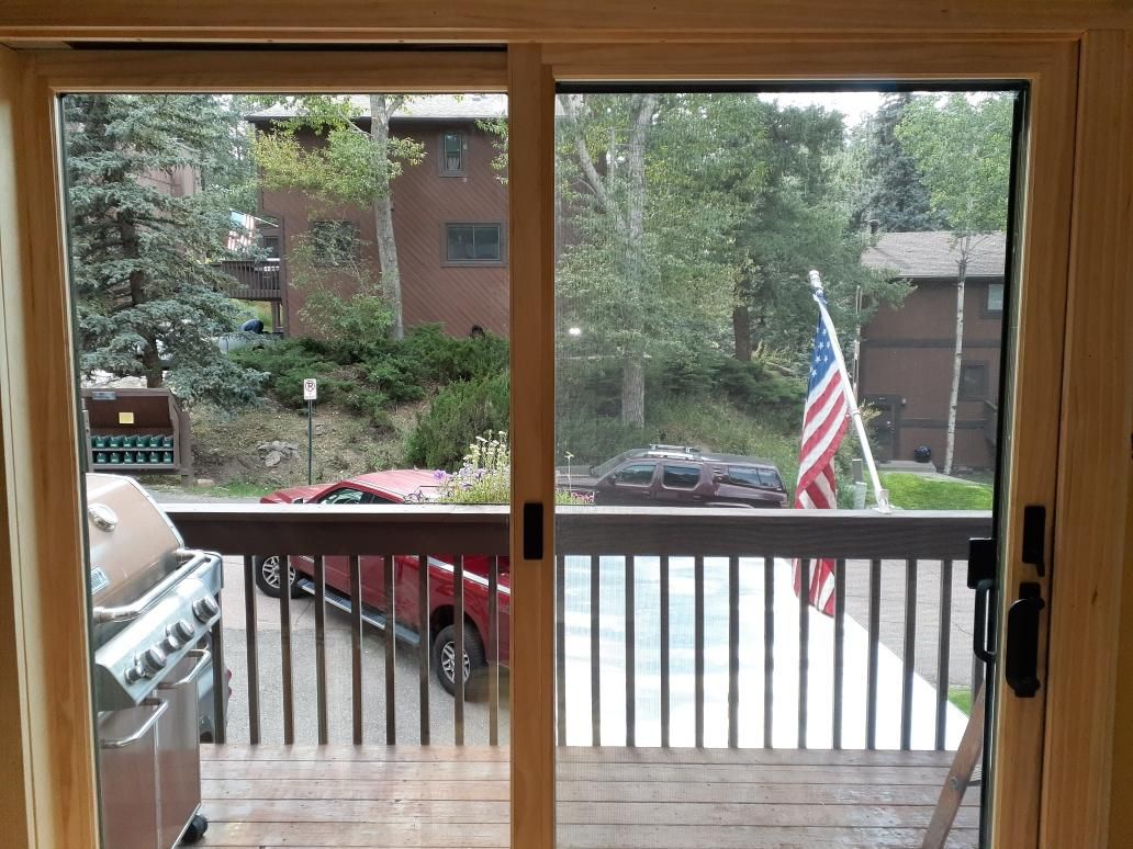 Evergreen CO. Andersen 200 series wood-clad patio sliding door interior pine